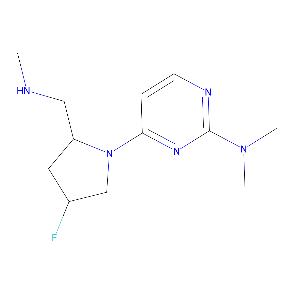 4-[(2S,4S)-4-fluoro-2-[(methylamino)methyl]pyrrolidin-1-yl]-N,N-dimethylpyrimidin-2-amine molecular structure, CAS 1820571-56-9
