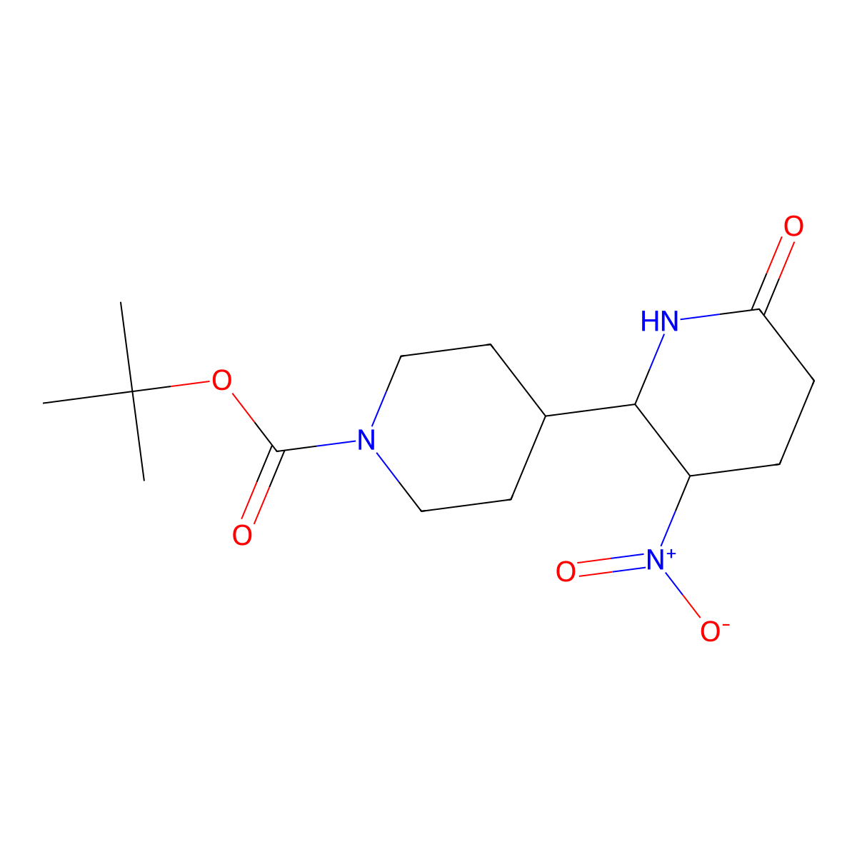 Tert-butyl 4-[3-nitro-6-oxopiperidin-2-yl]piperidine-1-carboxylate, trans molecular structure, CAS 1820571-62-7