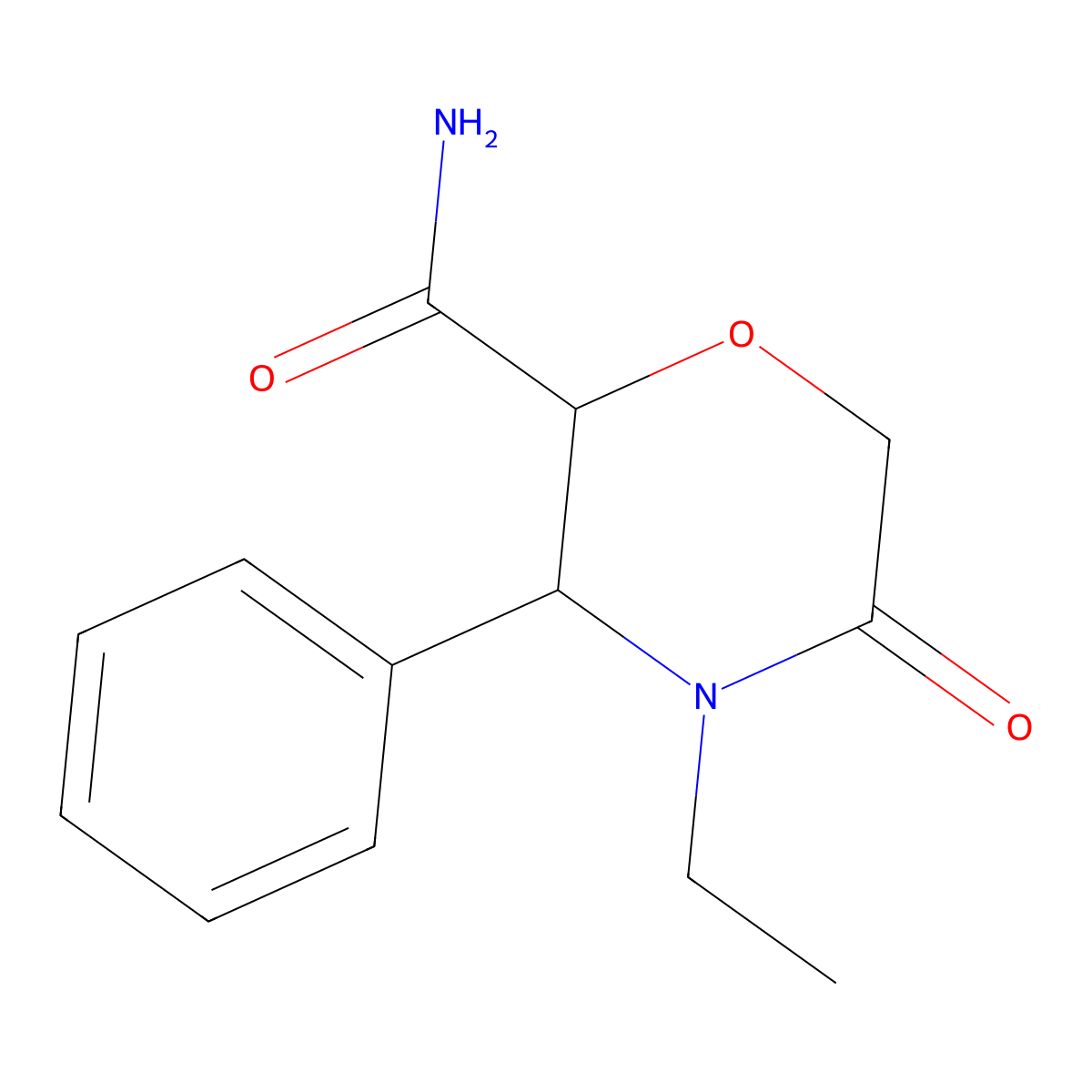 (2R,3S)-4-ethyl-5-oxo-3-phenylmorpholine-2-carboxamide molecular structure, CAS 1820571-79-6