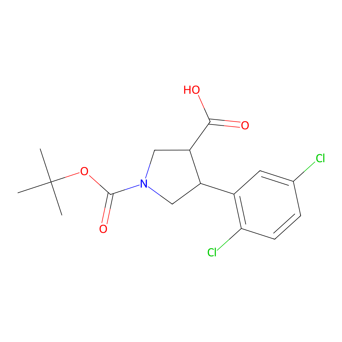 (3R,4S)-4-(2,5-Dichlorophenyl)-1-[(2-methylpropan-2-yl)oxycarbonyl]pyrrolidine-3-carboxylic acid molecular structure, CAS 1820572-00-6