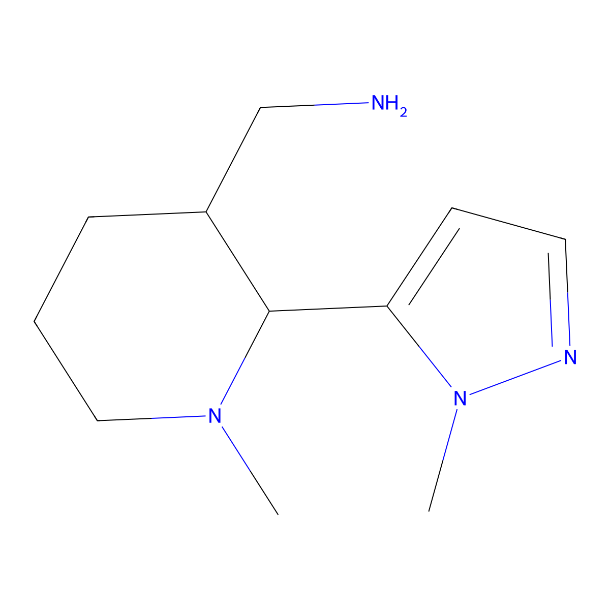 1-methyl-[2-(1-methyl-1H-pyrazol-5-yl)piperidin-3-yl]methanamine, trans molecular structure, CAS 1820572-30-2
