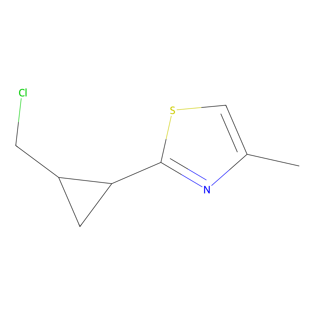 rac-2-[(1R,2R)-2-(chloromethyl)cyclopropyl]-4-methyl-1,3-thiazole, trans molecular structure, CAS 1820572-49-3