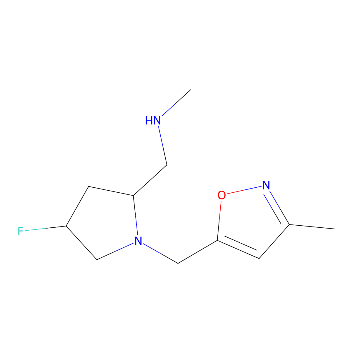 {[(2S,4S)-4-fluoro-1-[(3-methyl-1,2-oxazol-5-yl)methyl]pyrrolidin-2-yl]methyl}(methyl)amine molecular structure, CAS 1820574-00-2