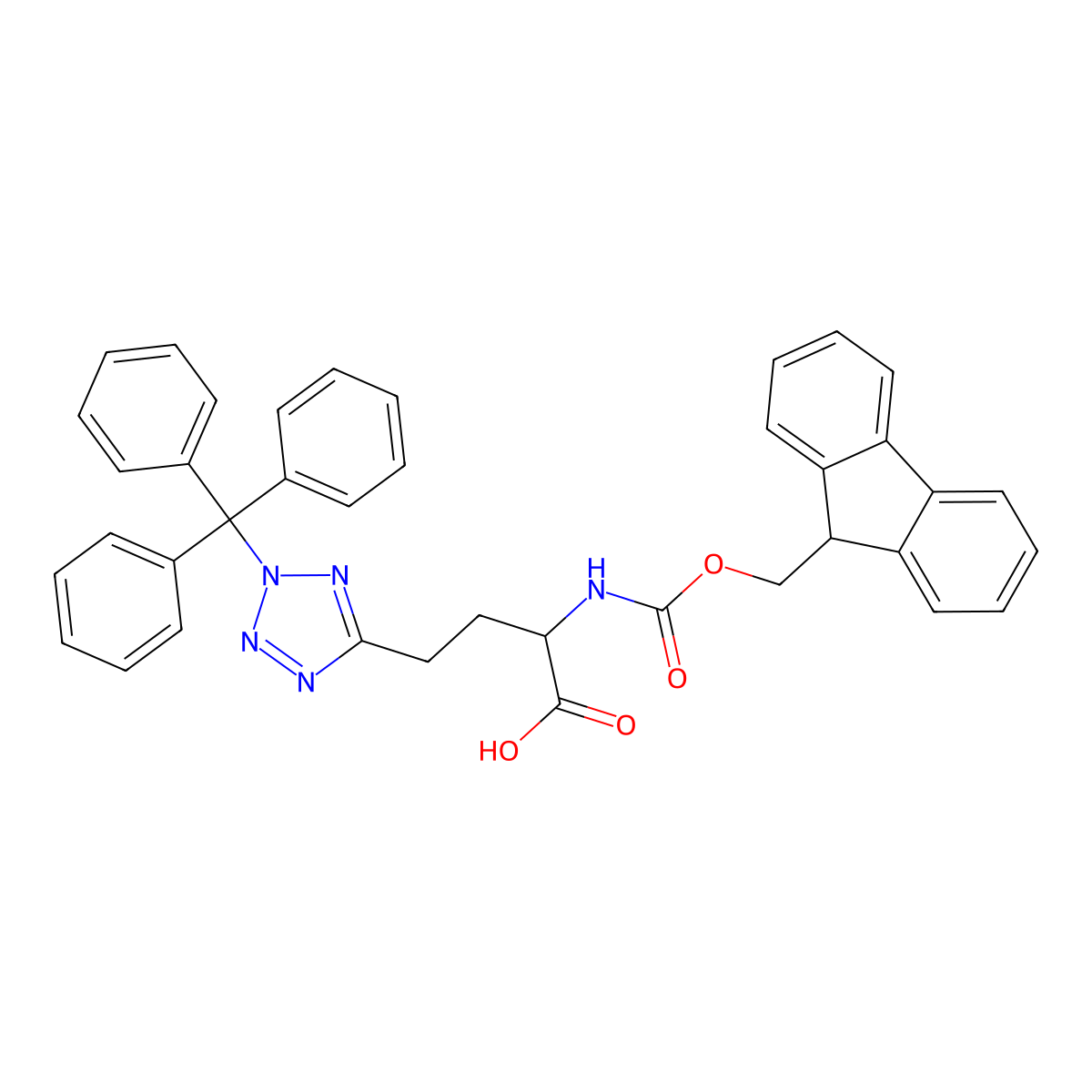 (R)-2-((((9H-Fluoren-9-yl)methoxy)carbonyl)amino)-4-(2-trityl-2H-tetrazol-5-yl)butanoic acid molecular structure, CAS 1820574-30-8