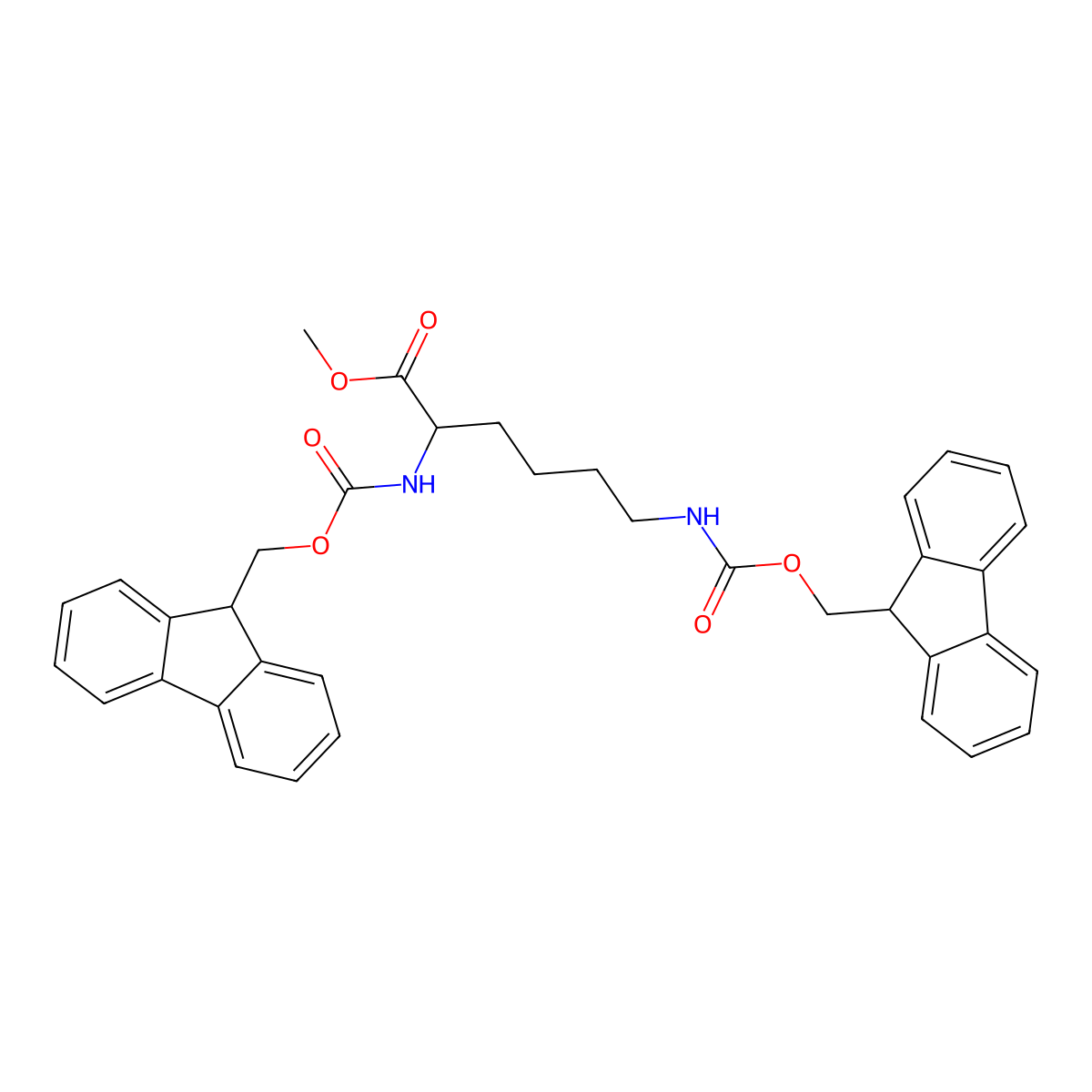 Methyl (2S)-2,6-bis({[(9H-fluoren-9-ylmethoxy)carbonyl]amino})hexanoate molecular structure, CAS 1820574-31-9