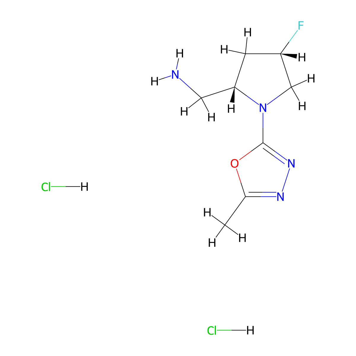 [(2S,4S)-4-fluoro-1-(5-methyl-1,3,4-oxadiazol-2-yl)pyrrolidin-2-yl]methanamine dihydrochloride molecular structure, CAS 1820574-42-2