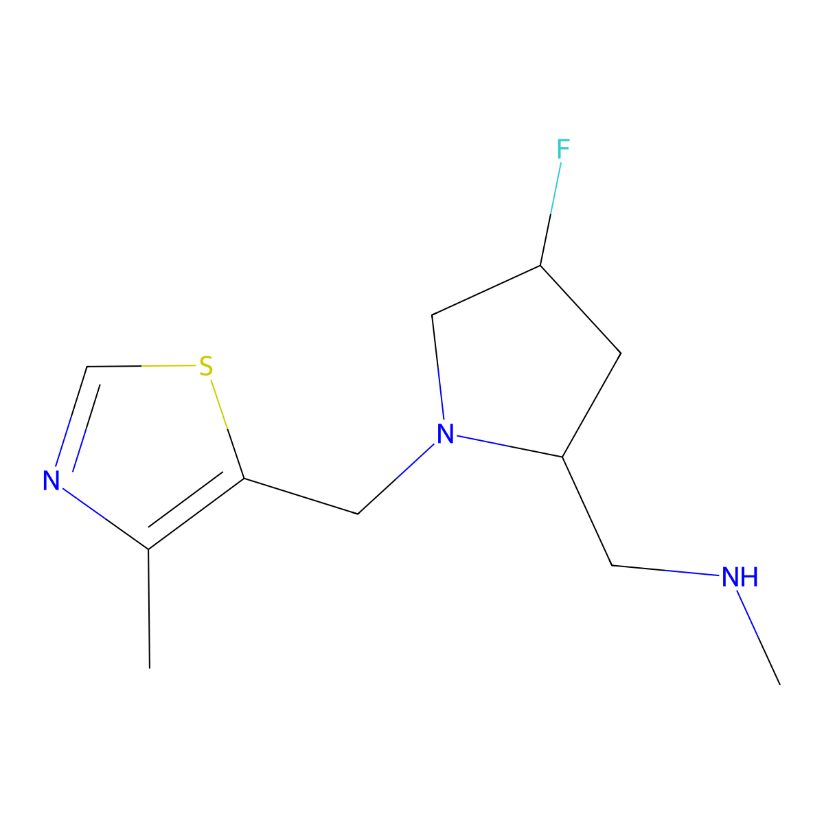 {[(2S,4S)-4-fluoro-1-[(4-methyl-1,3-thiazol-5-yl)methyl]pyrrolidin-2-yl]methyl}(methyl)amine molecular structure, CAS 1820574-47-7