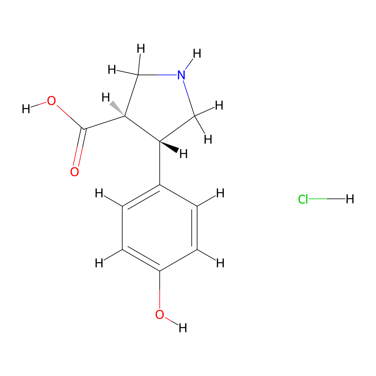 (3R,4S)-4-(4-hydroxyphenyl)pyrrolidine-3-carboxylic acid hydrochloride molecular structure, CAS 1820575-38-9
