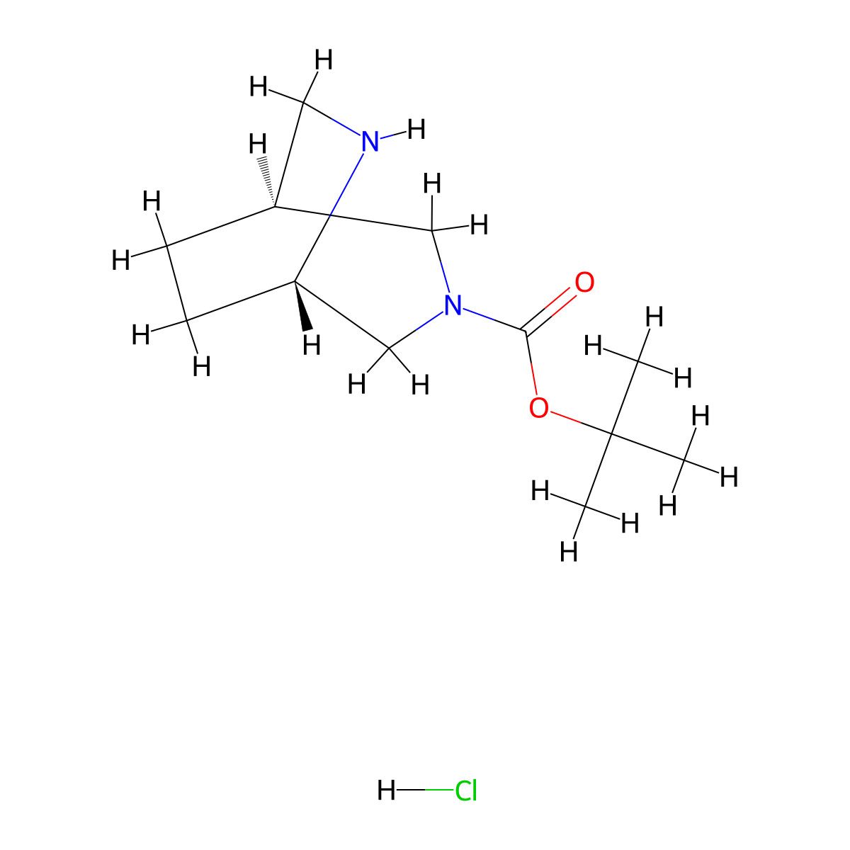 Tert-butyl (1S,5S)-3,6-diazabicyclo[3.2.2]nonane-3-carboxylate hydrochloride molecular structure, CAS 1820575-47-0