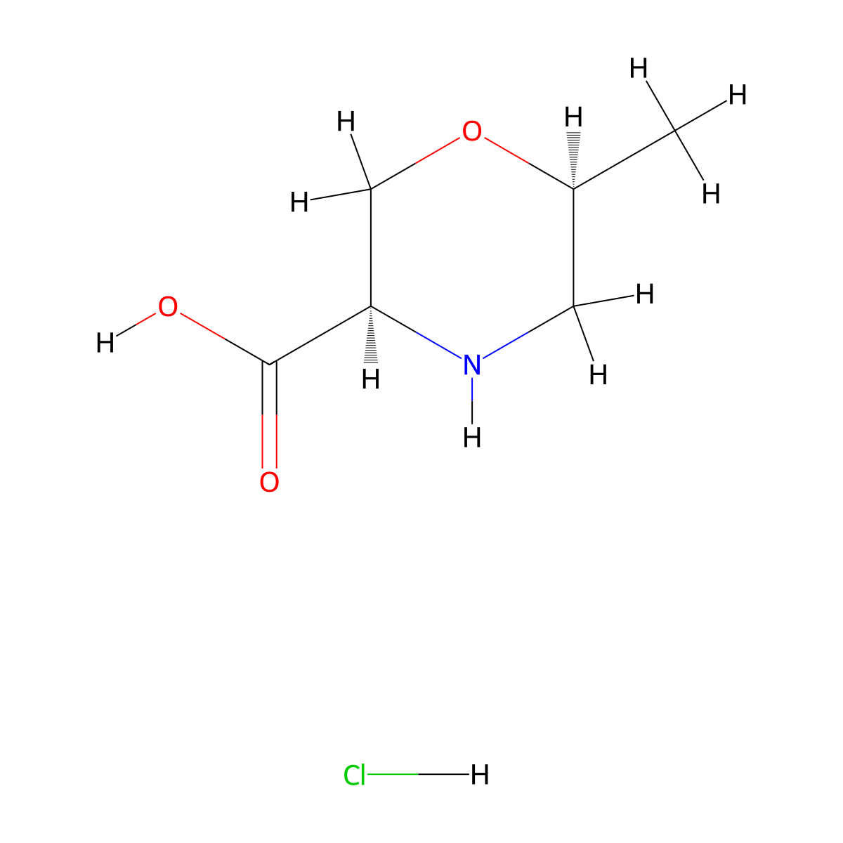 6-Methylmorpholine-3-carboxylic acid hydrochloride, cis molecular structure, CAS 1820575-53-8