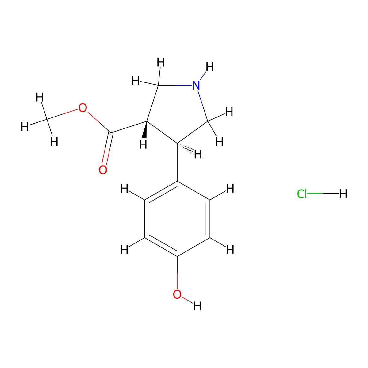 methyl (3S,4R)-4-(4-hydroxyphenyl)pyrrolidine-3-carboxylate hydrochloride molecular structure, CAS 1820575-67-4