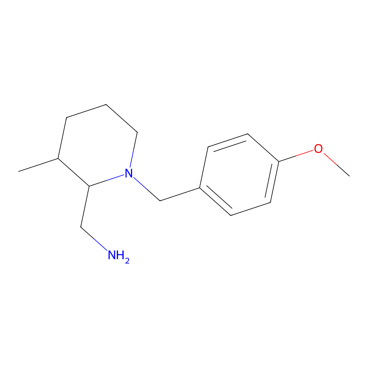 rac-[(2S,3R)-1-[(4-methoxyphenyl)methyl]-3-methylpiperidin-2-yl]methanamine molecular structure, CAS 1820575-88-9