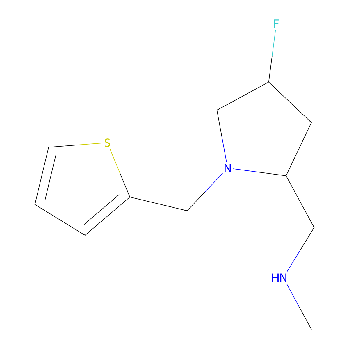{[(2S,4S)-4-fluoro-1-(thiophen-2-ylmethyl)pyrrolidin-2-yl]methyl}(methyl)amine molecular structure, CAS 1820576-31-5