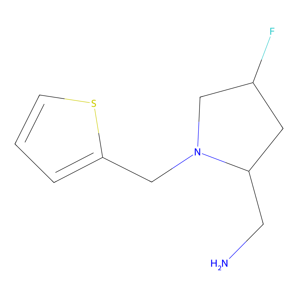 2-Pyrrolidinemethanamine, 4-fluoro-1-(2-thienylmethyl)-, (2S,4S)- molecular structure, CAS 1820579-79-0