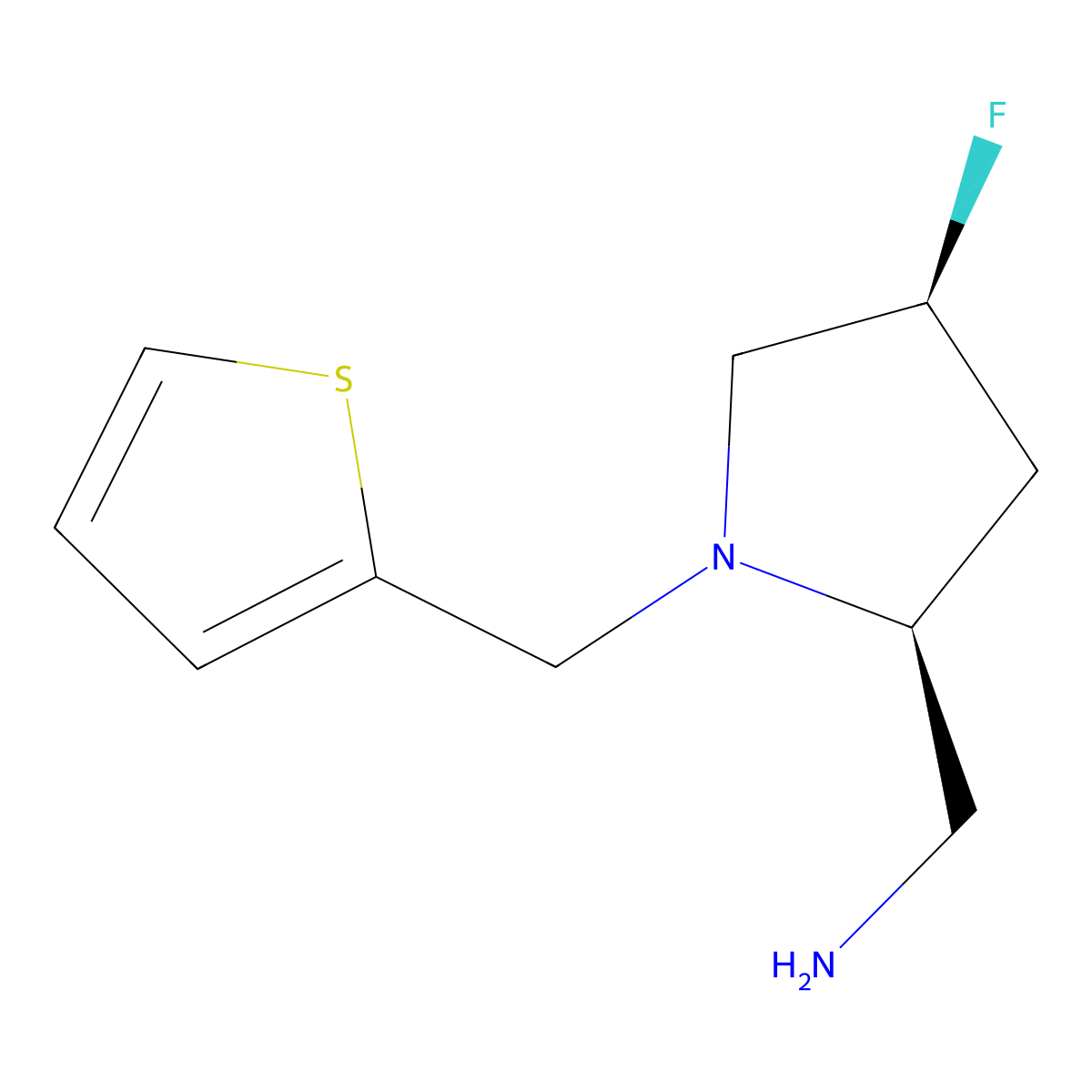 2-Pyrrolidinemethanamine, 4-fluoro-1-(2-thienylmethyl)-, (2S,4S)- molecular structure, CAS 1820579-79-0