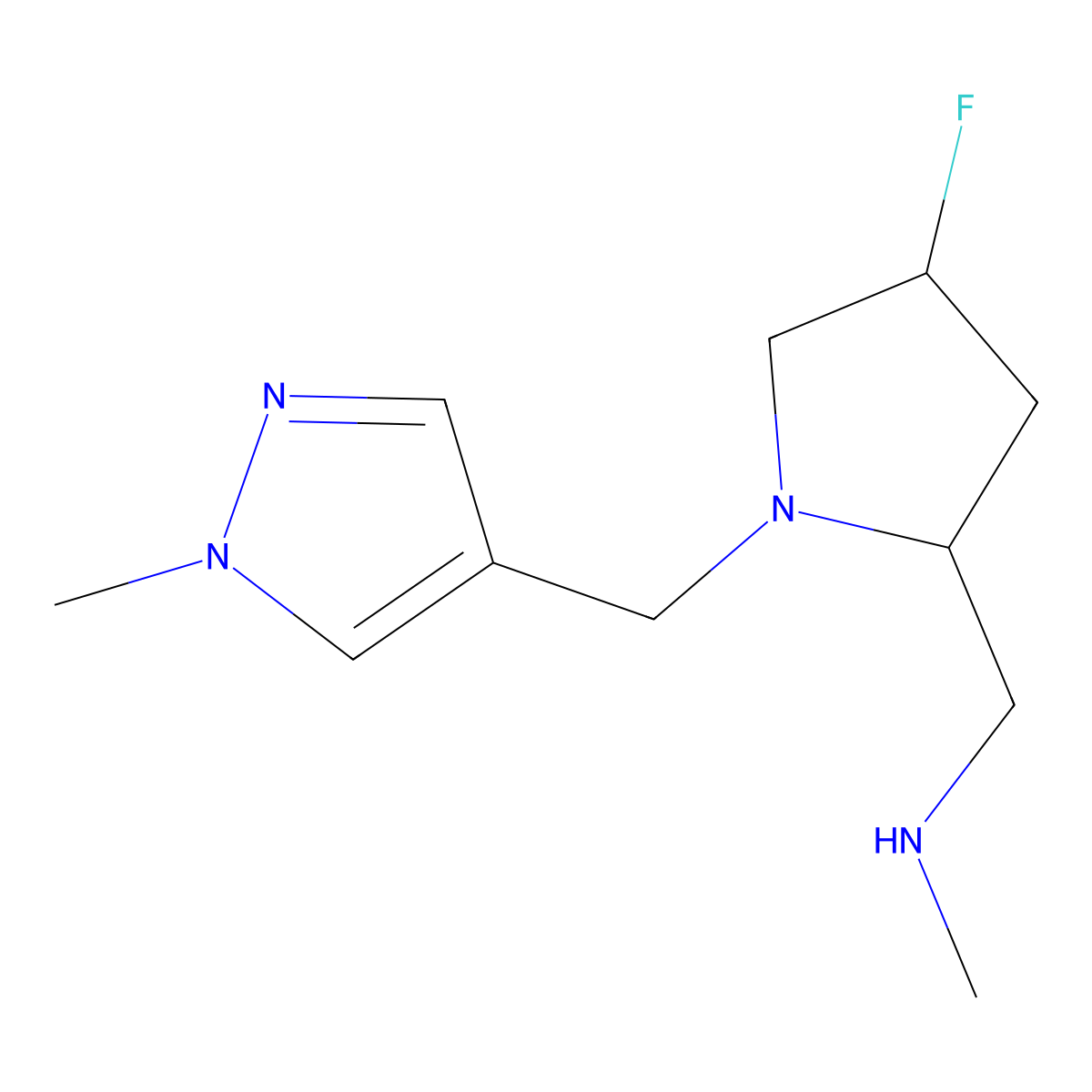 {[(2S,4S)-4-fluoro-1-[(1-methyl-1H-pyrazol-4-yl)methyl]pyrrolidin-2-yl]methyl}(methyl)amine molecular structure, CAS 1820579-84-7
