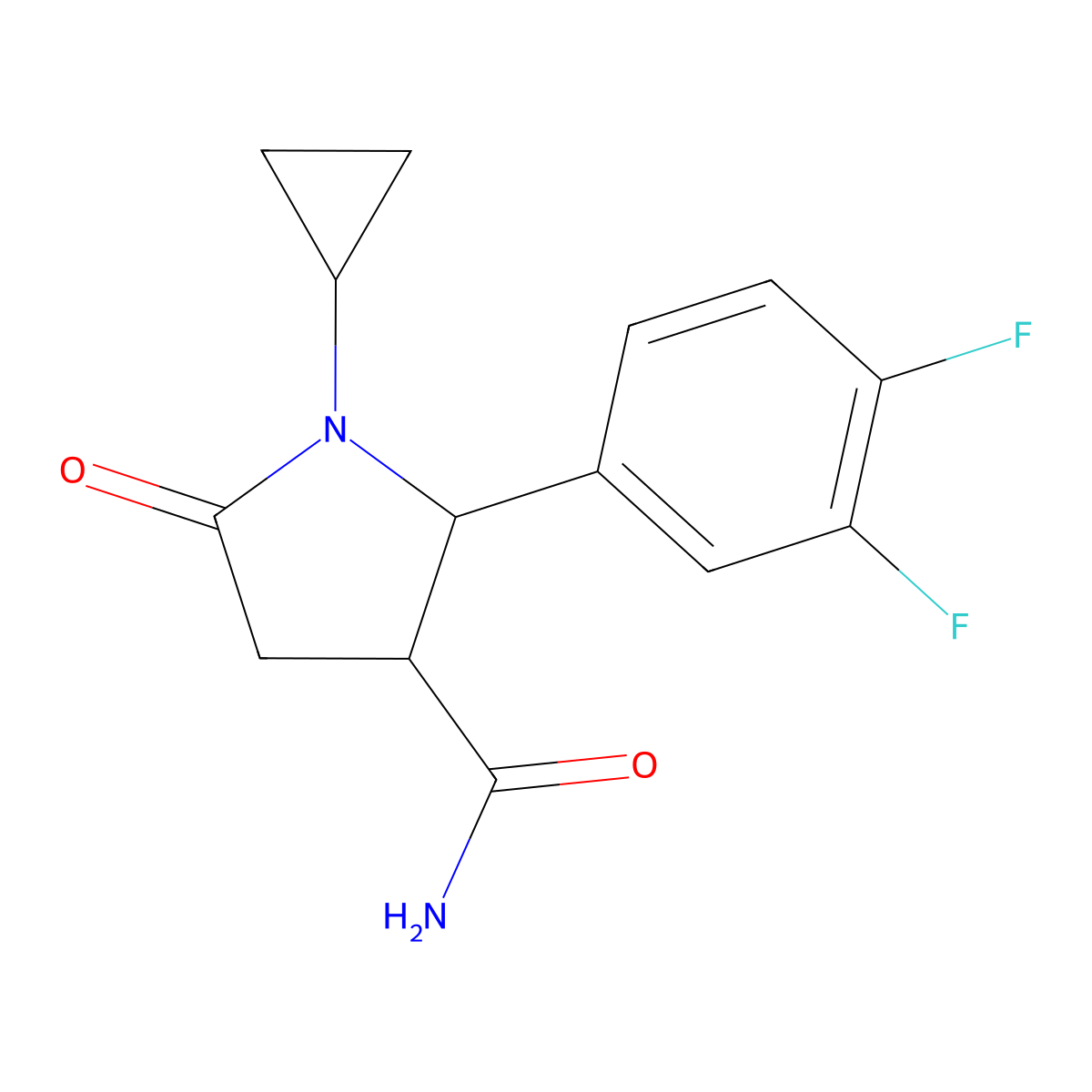 (2R,3R)-1-cyclopropyl-2-(3,4-difluorophenyl)-5-oxopyrrolidine-3-carboxamide molecular structure, CAS 1820579-97-2