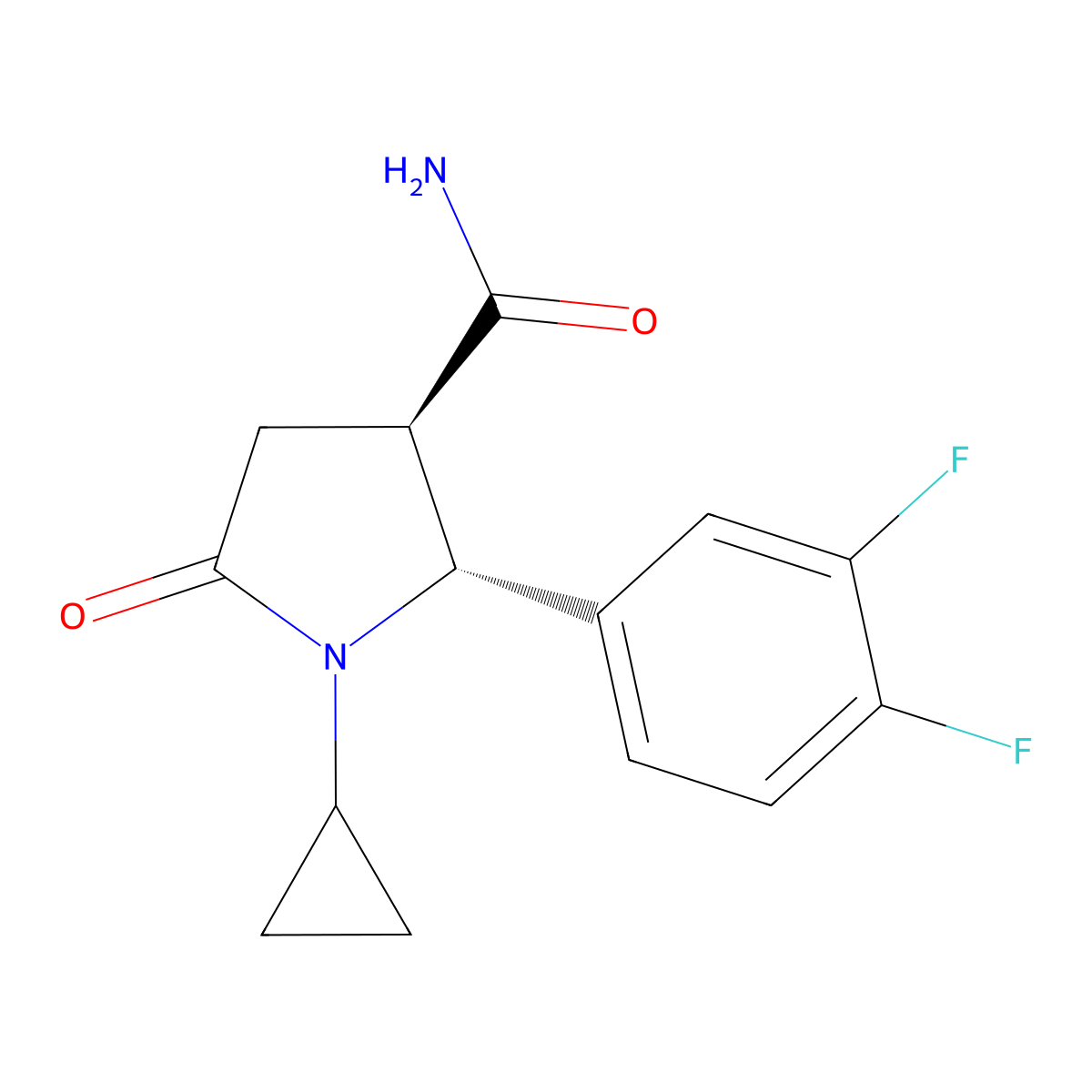 (2R,3R)-1-cyclopropyl-2-(3,4-difluorophenyl)-5-oxopyrrolidine-3-carboxamide molecular structure, CAS 1820579-97-2