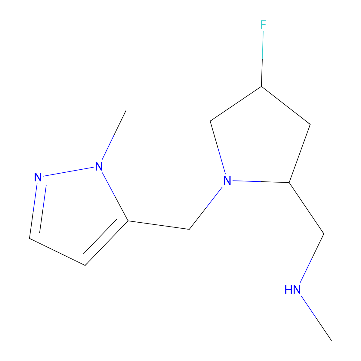 ([(2S,4S)-4-Fluoro-1-[(1-methyl-1h-pyrazol-5-yl)methyl]pyrrolidin-2-yl]methyl)(methyl)amine molecular structure, CAS 1820580-29-7