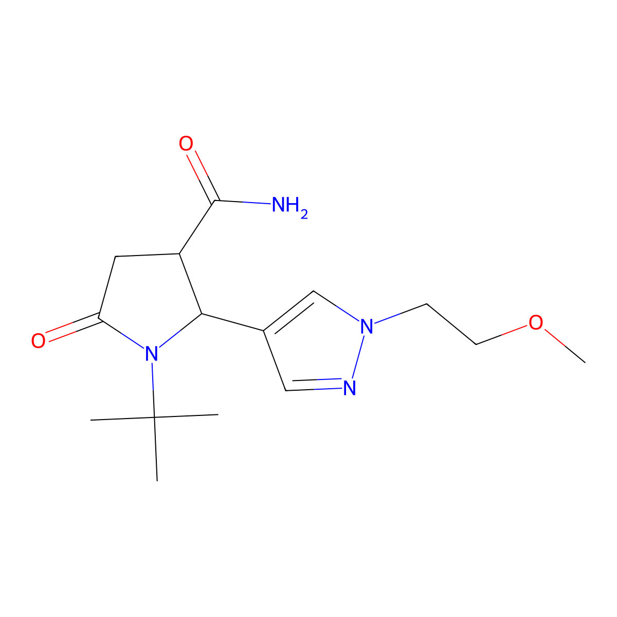 (2S,3S)-1-tert-butyl-2-[1-(2-methoxyethyl)-1H-pyrazol-4-yl]-5-oxopyrrolidine-3-carboxamide molecular structure, CAS 1820580-53-7