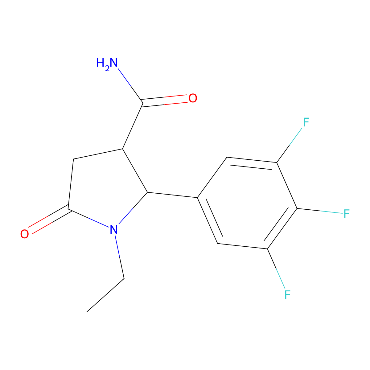 (2R,3R)-1-ethyl-5-oxo-2-(3,4,5-trifluorophenyl)pyrrolidine-3-carboxamide molecular structure, CAS 1820580-81-1