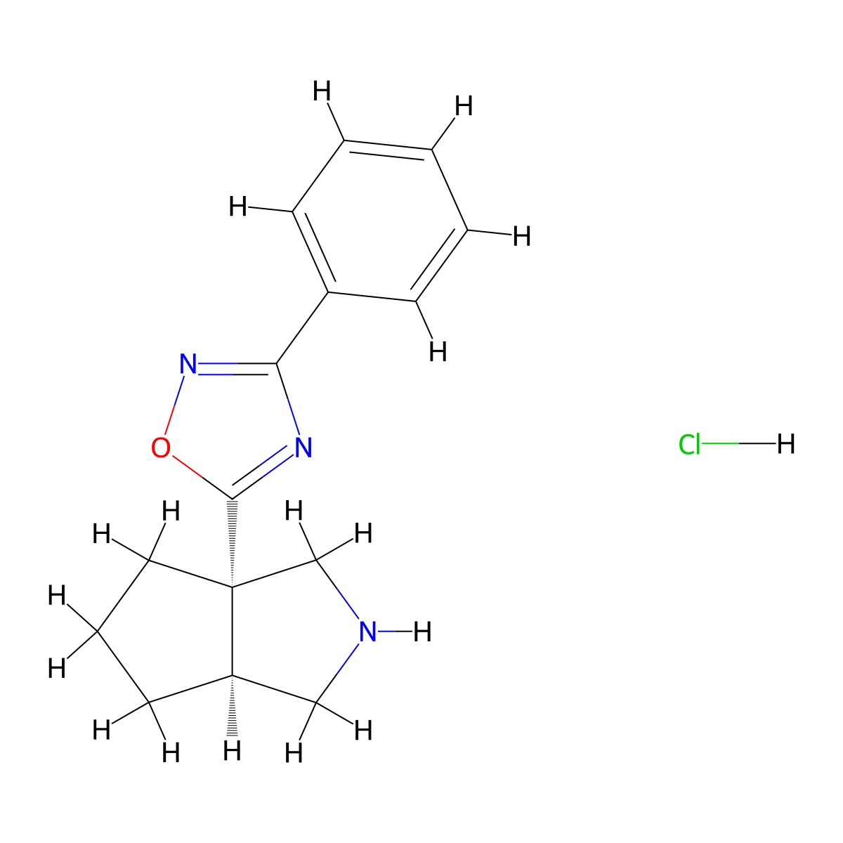 5-[(3aS,6aS)-octahydrocyclopenta[c]pyrrol-3a-yl]-3-phenyl-1,2,4-oxadiazole hydrochloride molecular structure, CAS 1820580-85-5