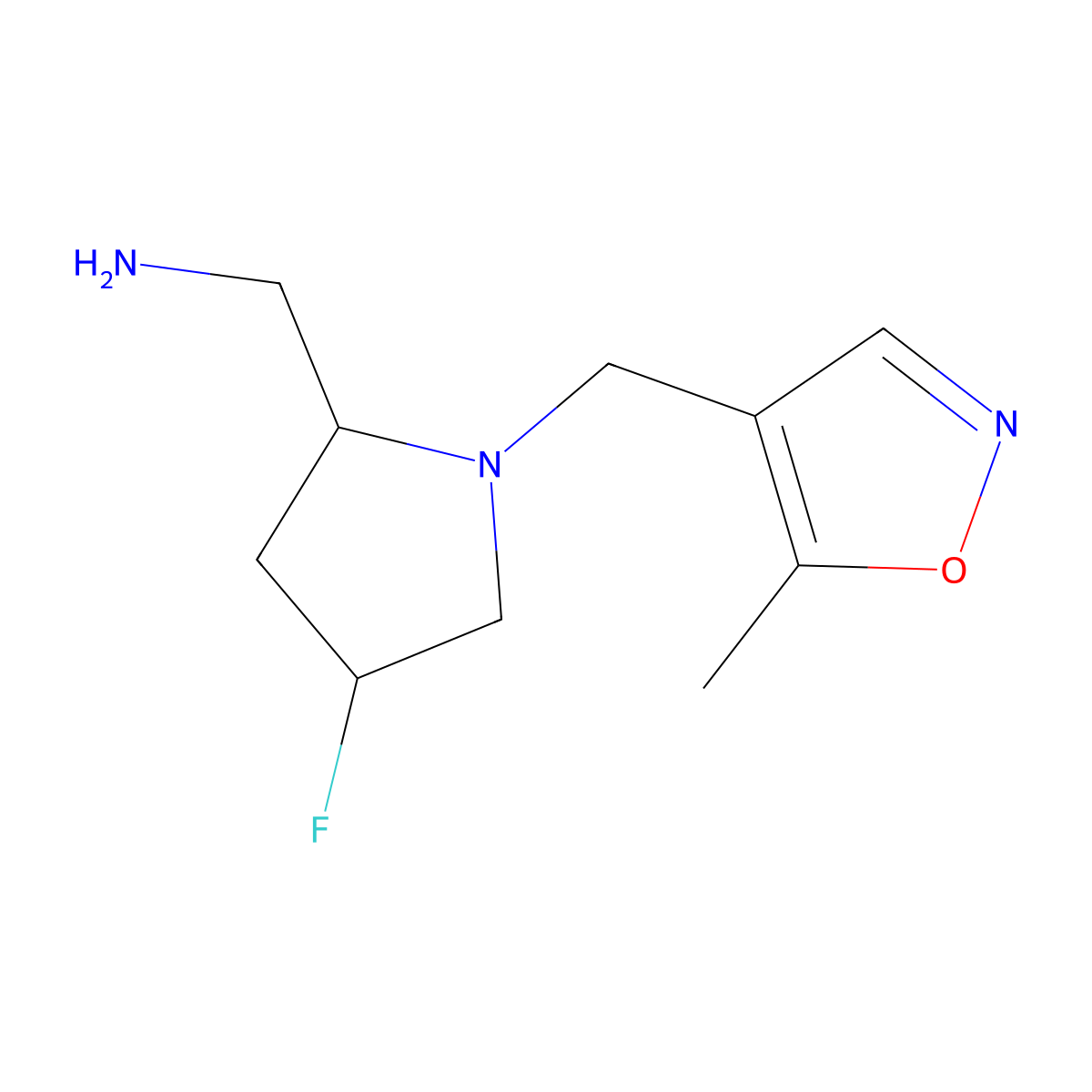 [(2S,4S)-4-fluoro-1-[(5-methyl-1,2-oxazol-4-yl)methyl]pyrrolidin-2-yl]methanamine molecular structure, CAS 1820583-08-1