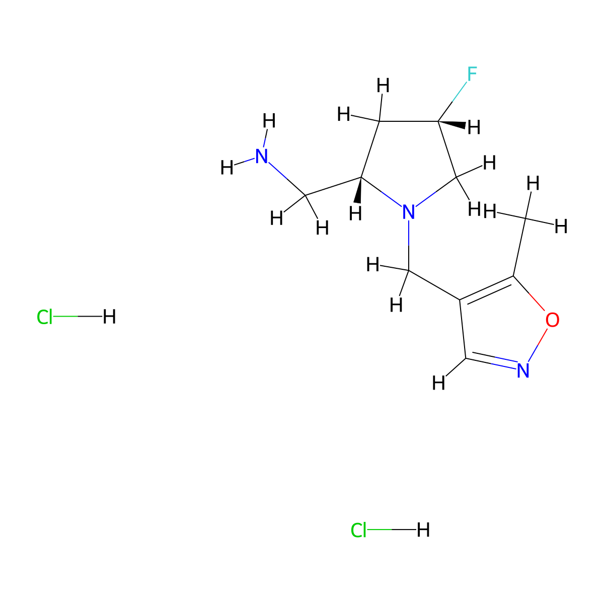 [(2S,4S)-4-fluoro-1-[(5-methyl-1,2-oxazol-4-yl)methyl]pyrrolidin-2-yl]methanamine dihydrochloride molecular structure, CAS 1820583-09-2