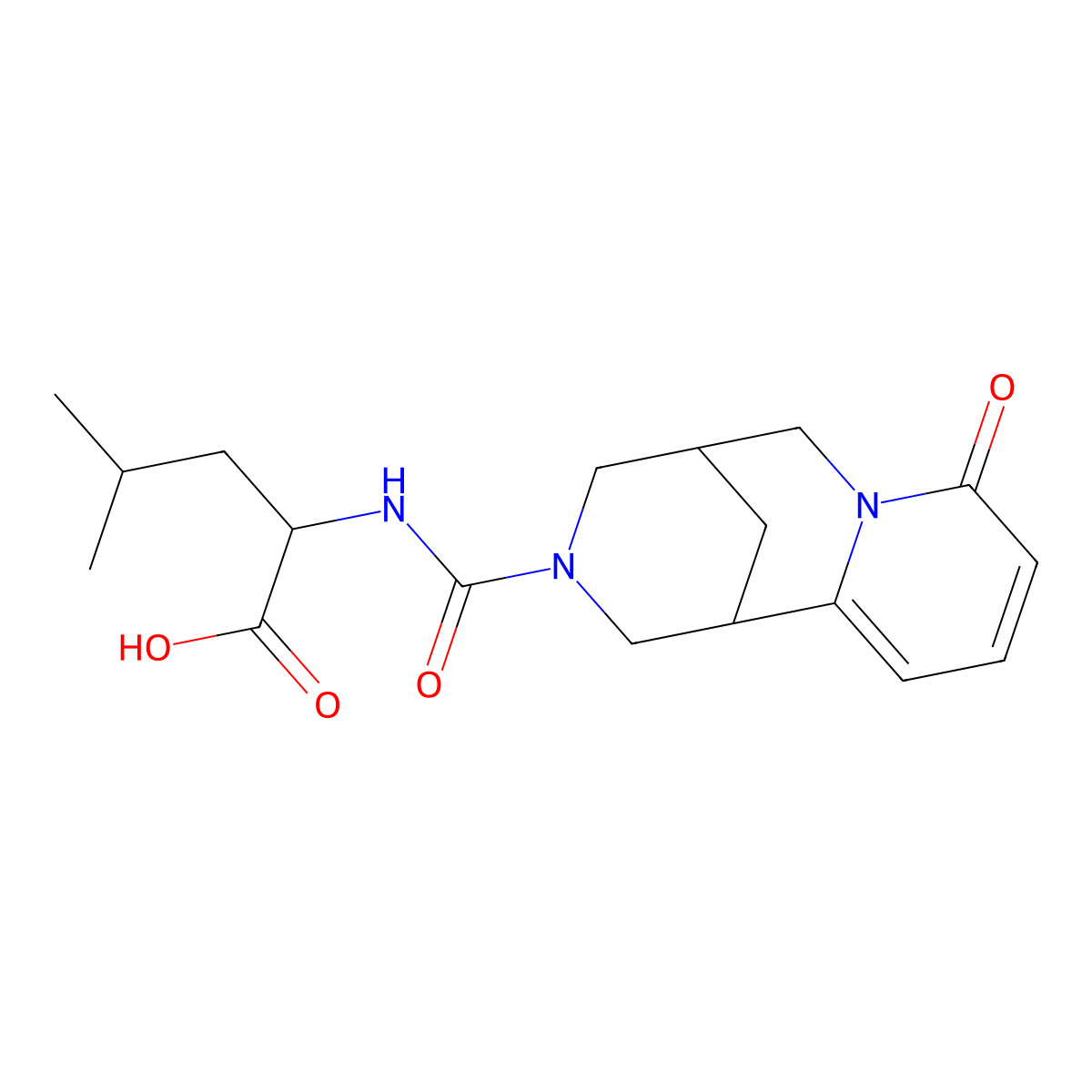 (S)-4-methyl-2-((1R,5R)-8-oxo-2,3,4,5,6,8-hexahydro-1H-1,5-methanopyrido[1,2-a][1,5]diazocine-3-carboxamido)pentanoic acid molecular structure, CAS 1820583-53-6