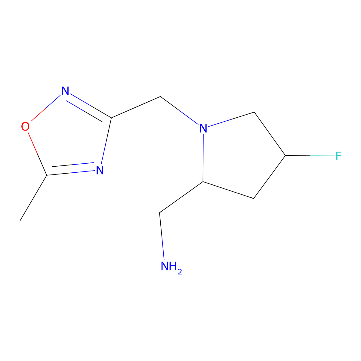 [(2S,4S)-4-fluoro-1-[(5-methyl-1,2,4-oxadiazol-3-yl)methyl]pyrrolidin-2-yl]methanamine molecular structure, CAS 1820583-58-1