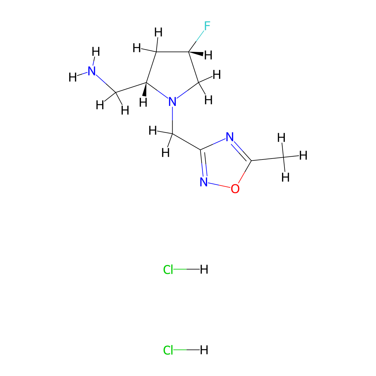 [(2S,4S)-4-fluoro-1-[(5-methyl-1,2,4-oxadiazol-3-yl)methyl]pyrrolidin-2-yl]methanamine dihydrochloride molecular structure, CAS 1820583-59-2