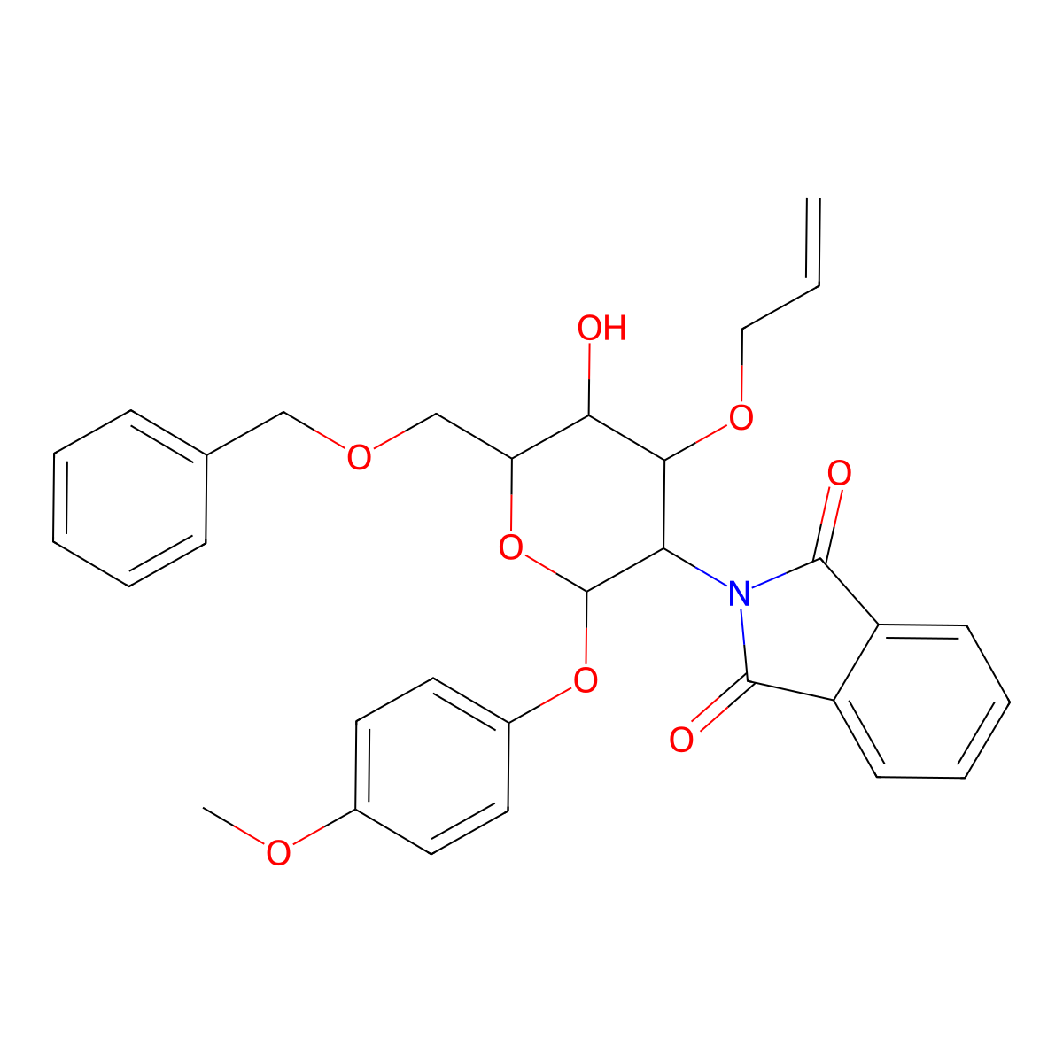 4-Methoxyphenyl 3-O-Allyl-6-O-benzyl-2-deoxy-2-phthalimido-beta-D-glucopyranoside molecular structure, CAS 1820583-64-9