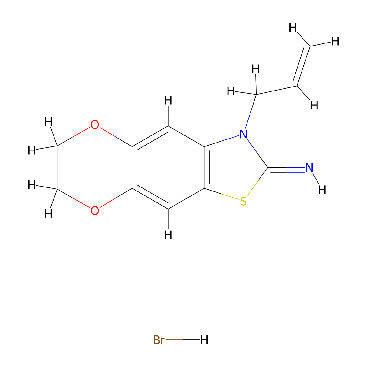 3-allyl-6,7-dihydro-[1,4]dioxino[2',3':4,5]benzo[1,2-d]thiazol-2(3H)-imine hydrobromide molecular structure, CAS 1820586-18-2