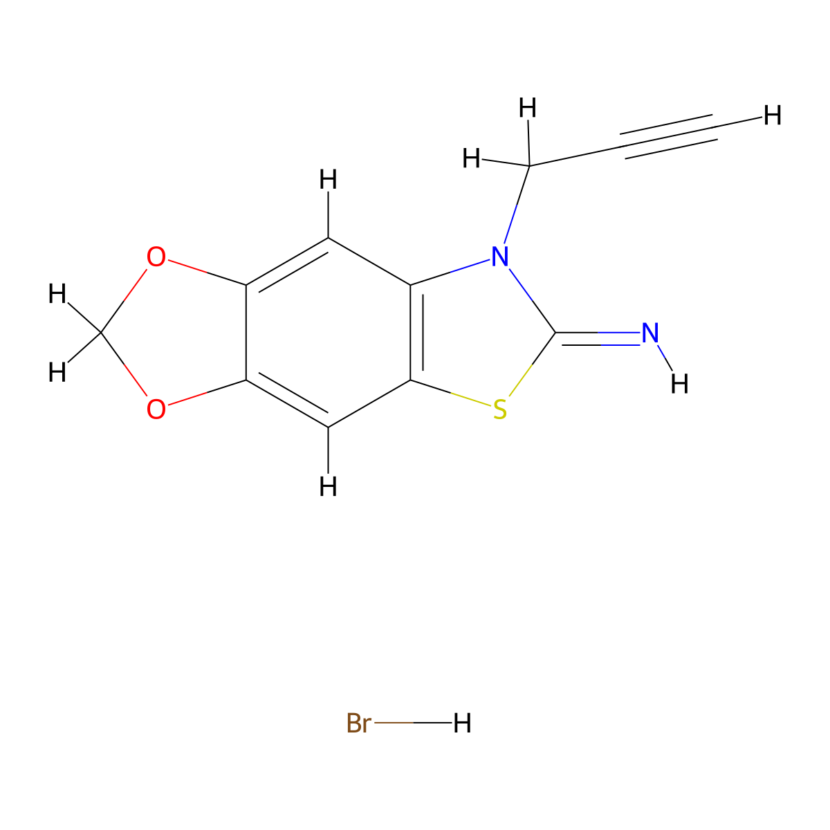7-(prop-2-yn-1-yl)-[1,3]dioxolo[4',5':4,5]benzo[1,2-d]thiazol-6(7H)-imine hydrobromide molecular structure, CAS 1820590-29-1