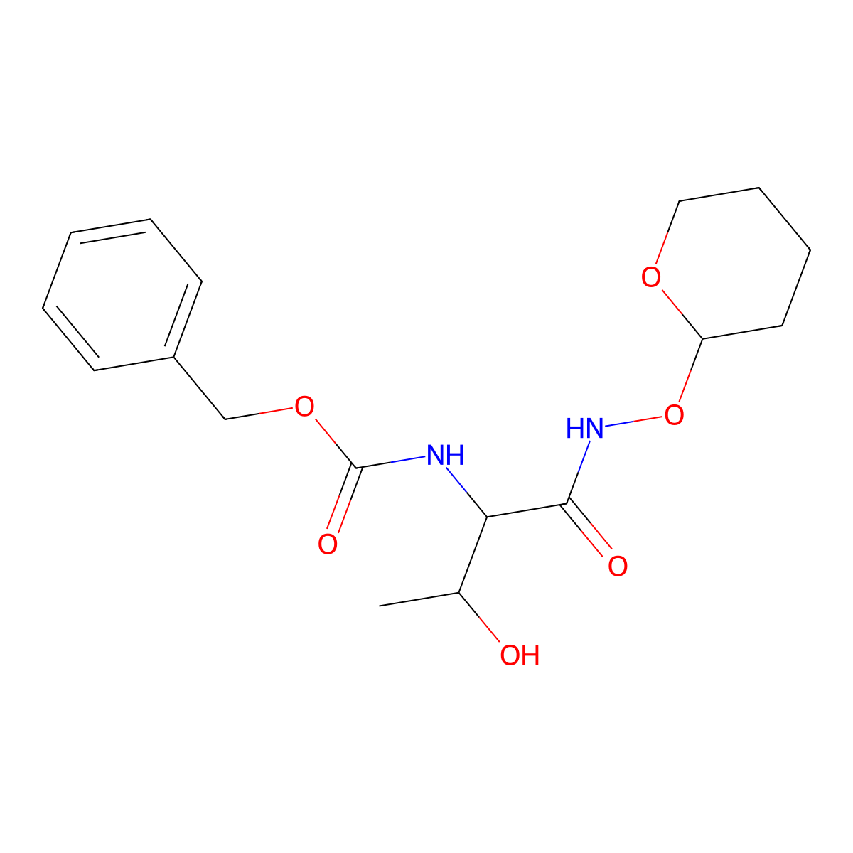 Benzyl ((2S,3R)-3-hydroxy-1-oxo-1-(((tetrahydro-2H-pyran-2-yl)oxy)amino)butan-2-yl)carbamate molecular structure, CAS 1820598-87-5