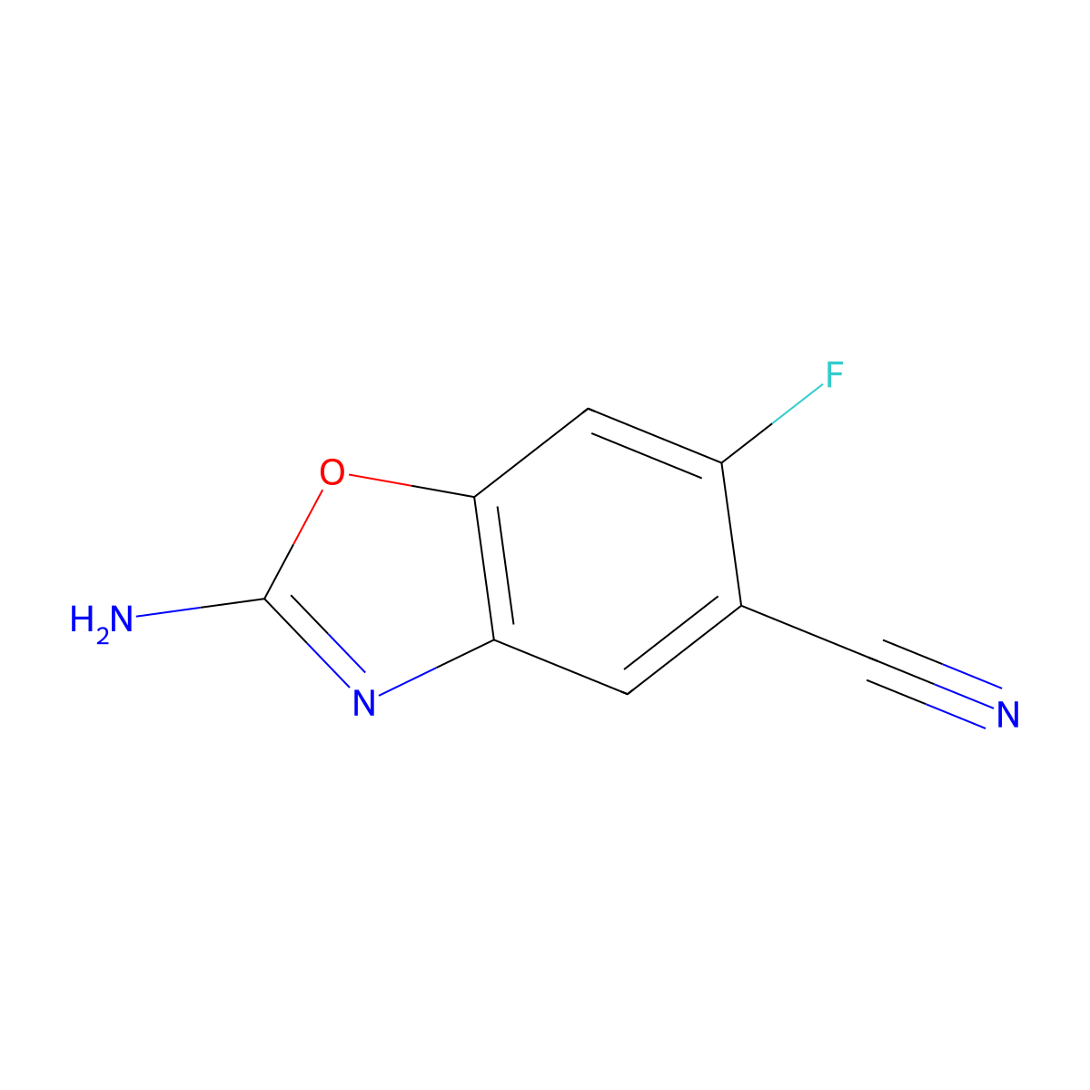 2-Amino-6-fluoro-1,3-benzoxazole-5-carbonitrile molecular structure, CAS 1820603-76-6