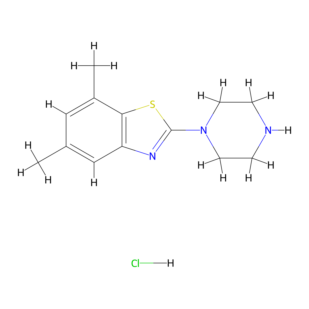 5,7-Dimethyl-2-piperazin-1-yl-1,3-benzothiazole hydrochloride molecular structure, CAS 1820604-20-3