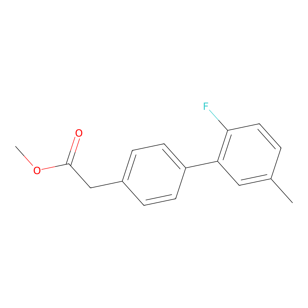 Methyl 2-[4-(2-fluoro-5-methylphenyl)phenyl]acetate molecular structure, CAS 1820607-37-1