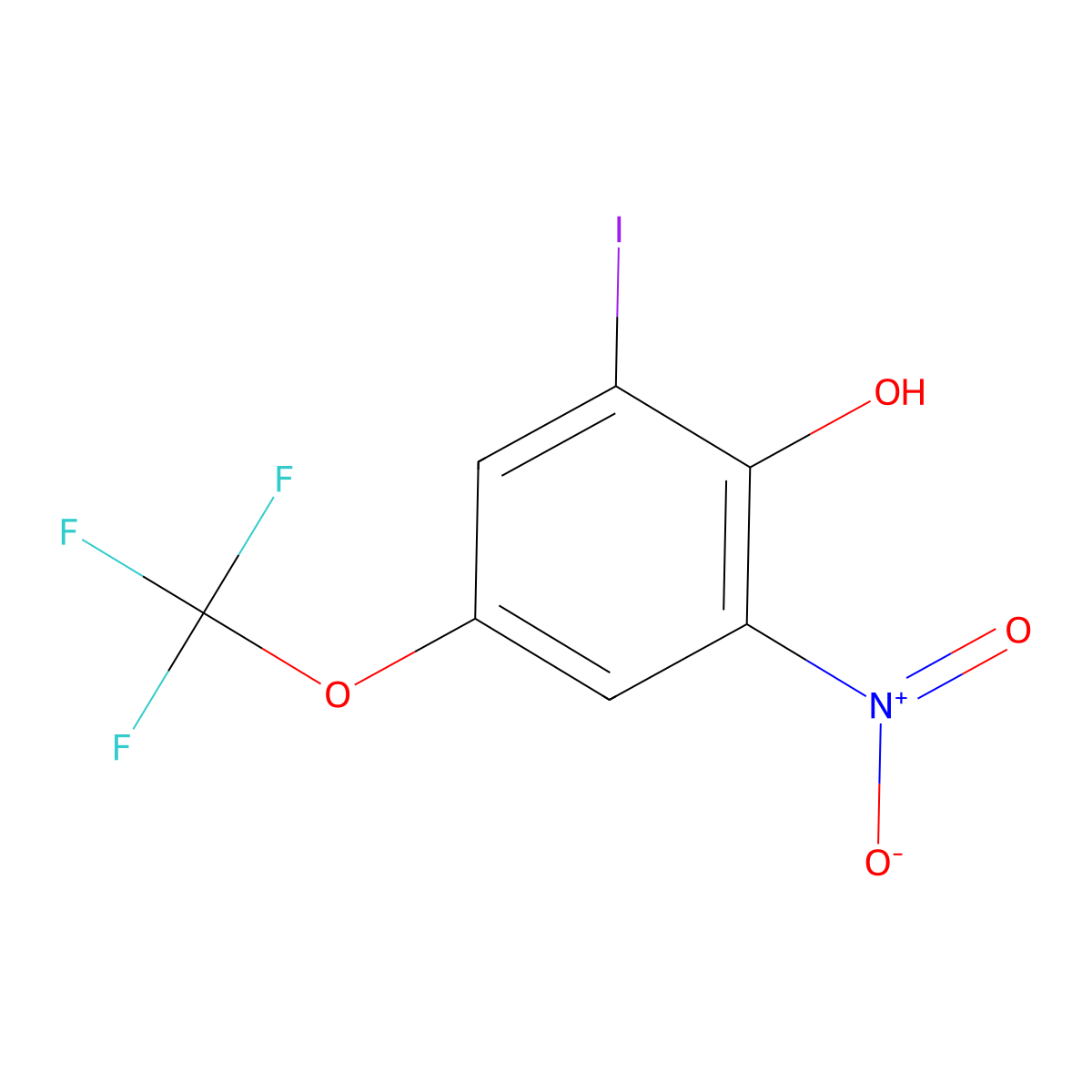 2-Iodo-6-nitro-4-(trifluoromethoxy)phenol molecular structure, CAS 1820607-53-1