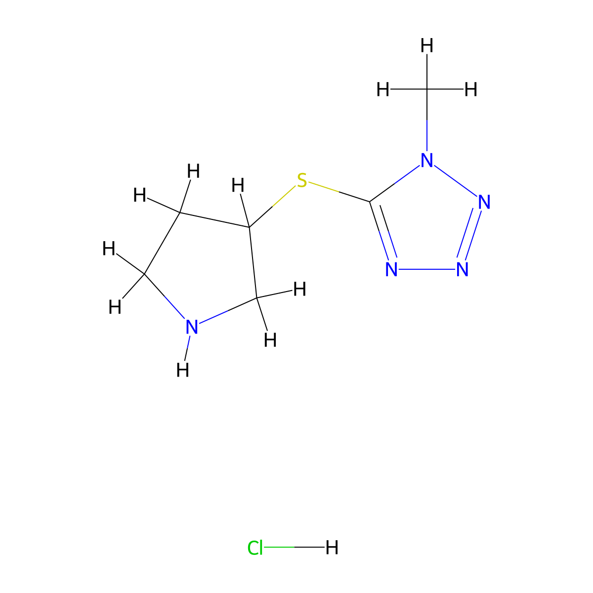 1-methyl-5-(pyrrolidin-3-ylsulfanyl)-1H-1,2,3,4-tetrazole hydrochloride molecular structure, CAS 1820608-36-3