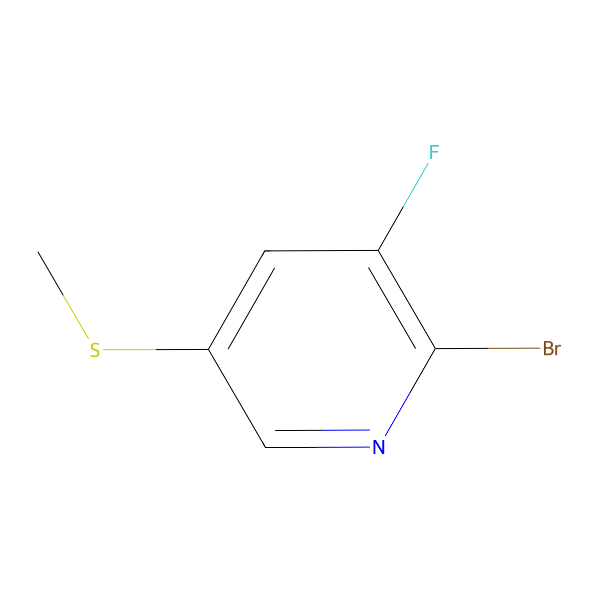 2-Bromo-3-fluoro-5-(methylthio)pyridine molecular structure, CAS 1820608-42-1