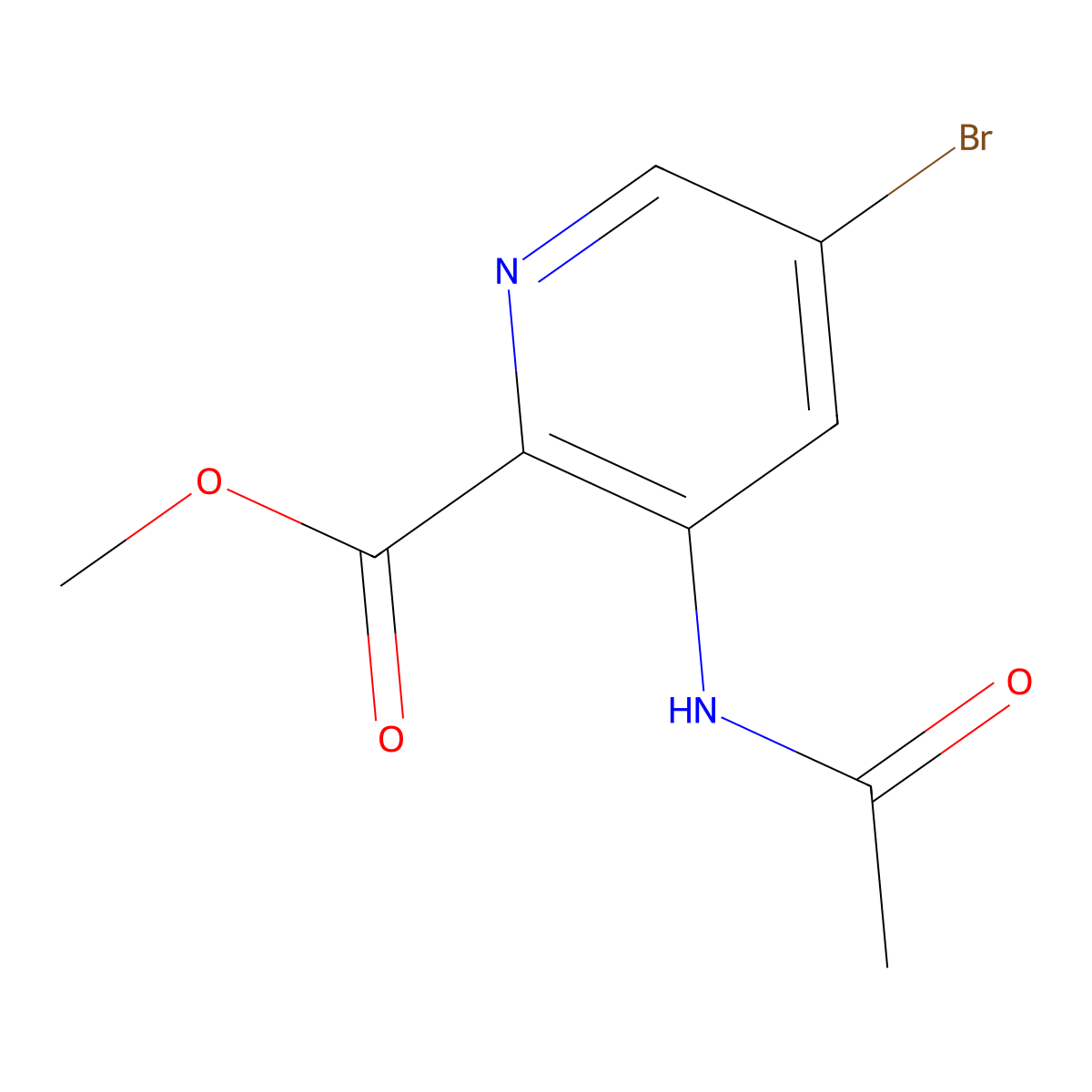 Methyl 5-bromo-3-acetamidopyridine-2-carboxylate molecular structure, CAS 1820613-23-7