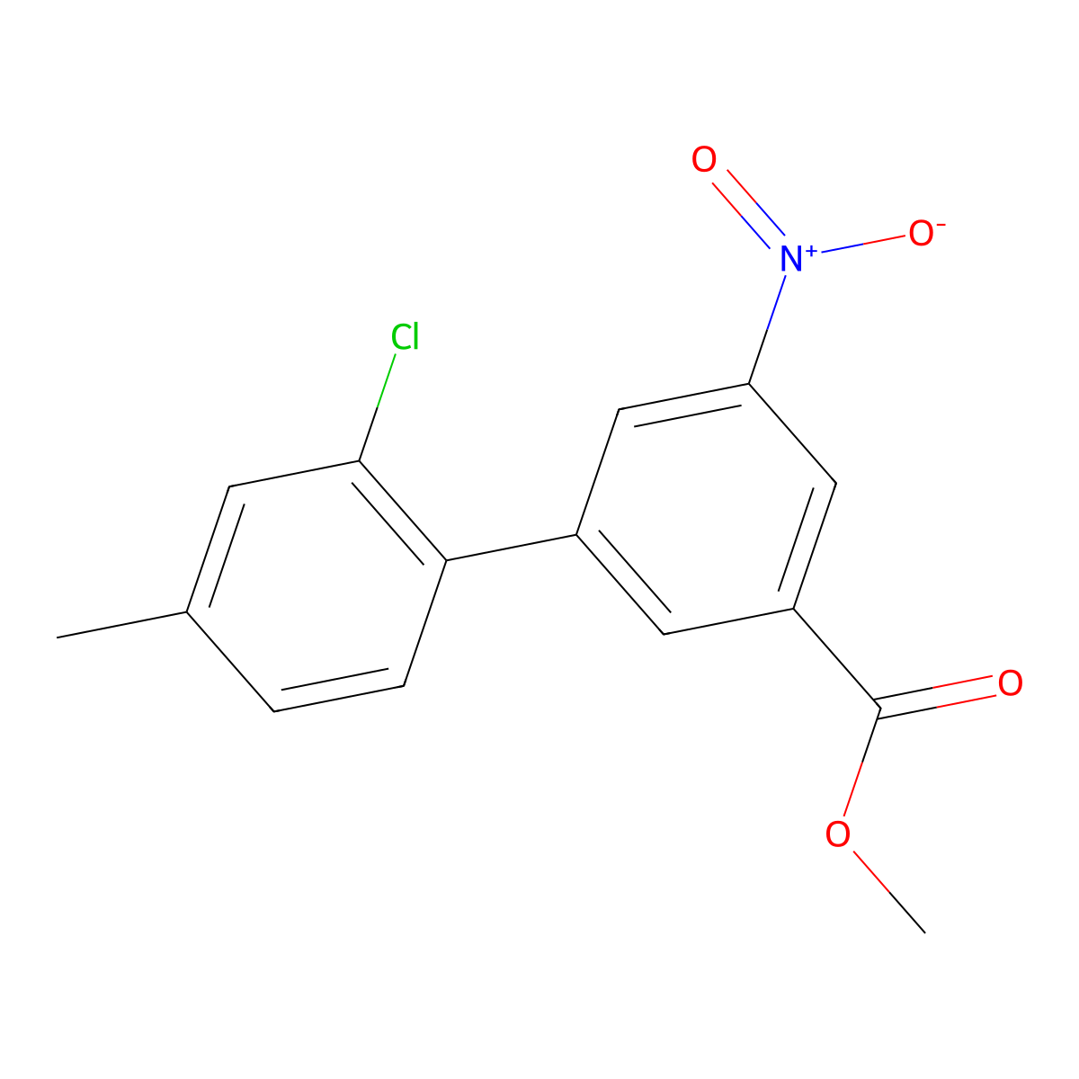 Methyl 3-(2-chloro-4-methylphenyl)-5-nitrobenzoate molecular structure, CAS 1820614-02-5
