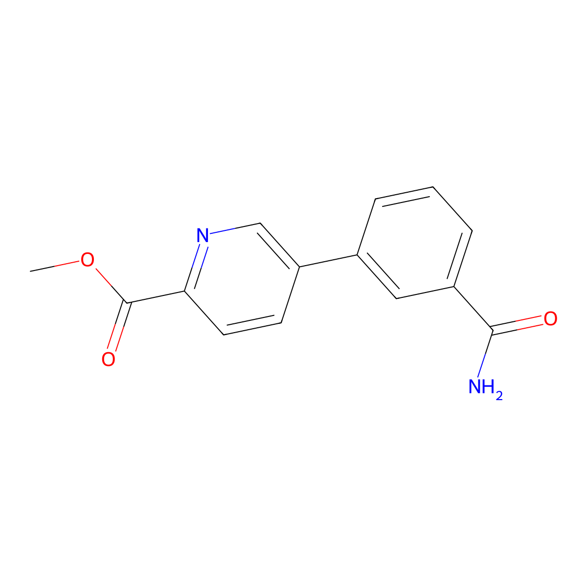 Methyl 5-(3-carbamoylphenyl)pyridine-2-carboxylate molecular structure, CAS 1820614-23-0