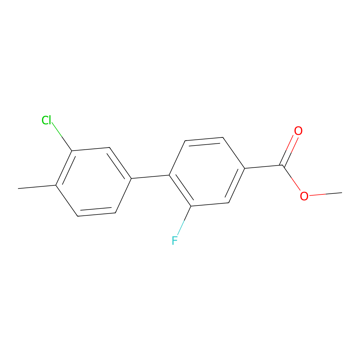 Methyl 4-(3-chloro-4-methylphenyl)-3-fluorobenzoate molecular structure, CAS 1820614-43-4