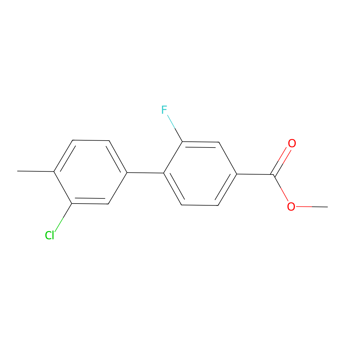 Methyl 4-(3-chloro-4-methylphenyl)-3-fluorobenzoate molecular structure, CAS 1820614-43-4