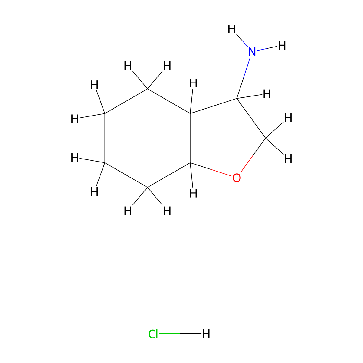 Octahydrobenzofuran-3-amine hydrochloride molecular structure, CAS 1820615-43-7