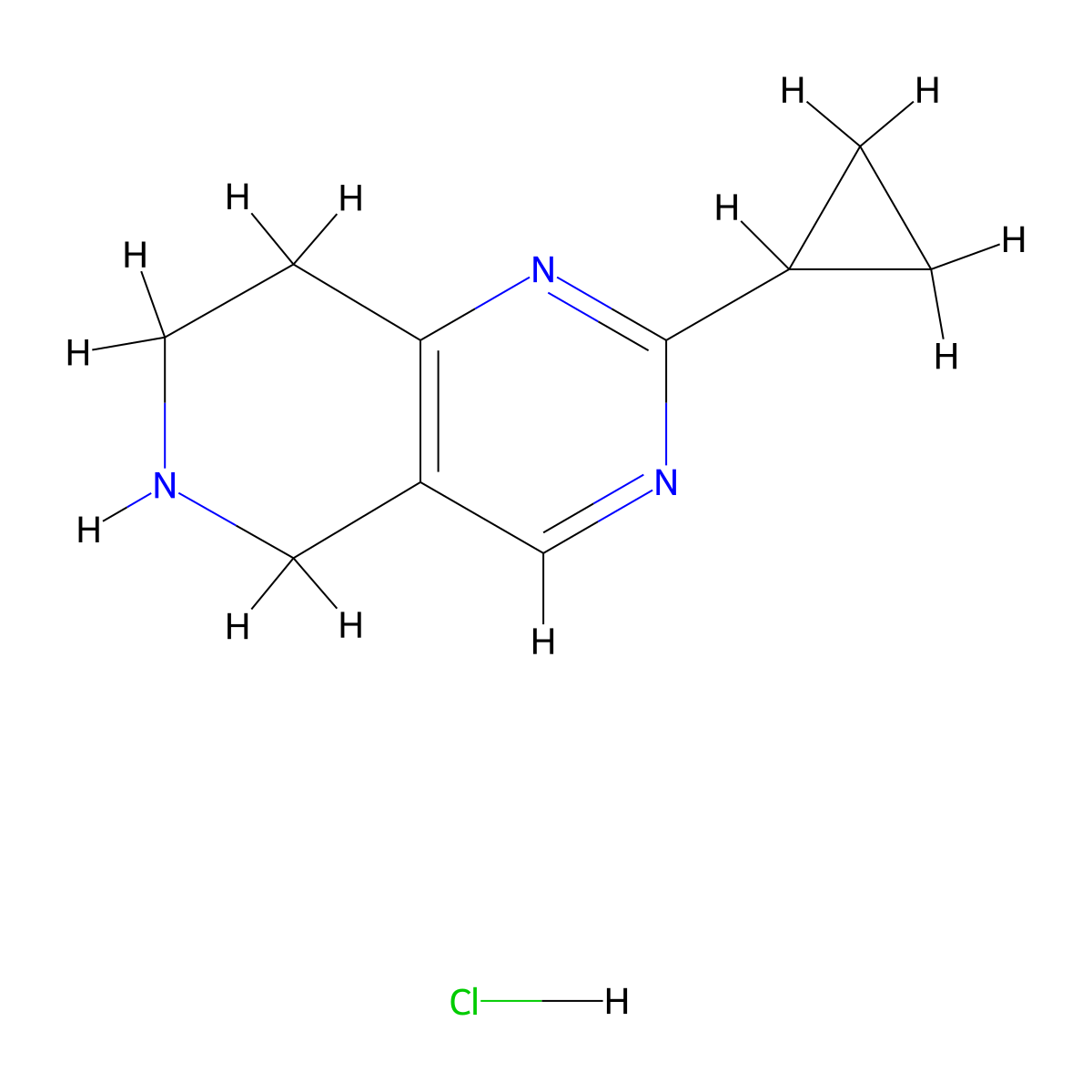 2-Cyclopropyl-5,6,7,8-tetrahydropyrido[4,3-d]pyrimidine hydrochloride molecular structure, CAS 1820615-71-1
