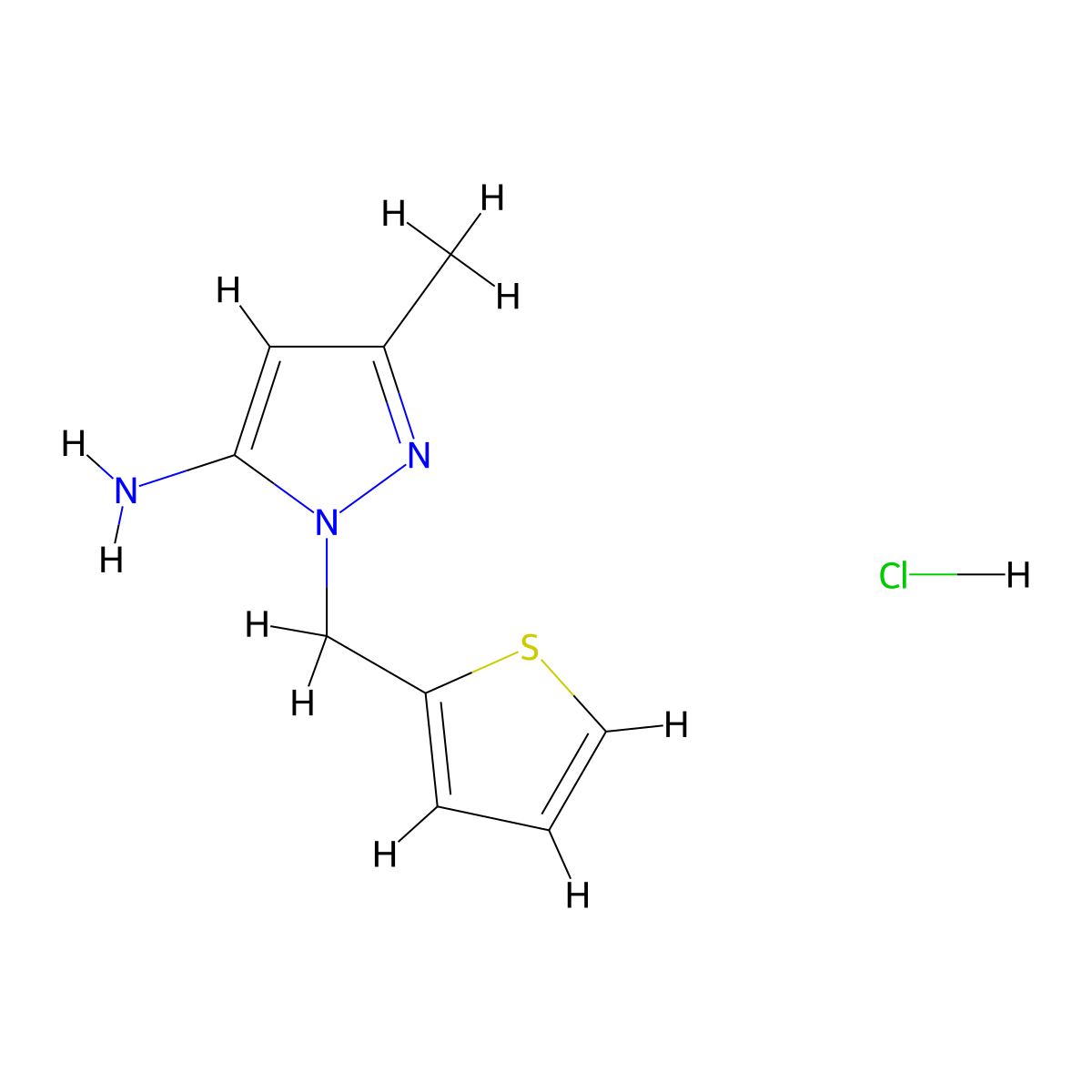 3-methyl-1-[(thiophen-2-yl)methyl]-1H-pyrazol-5-amine hydrochloride molecular structure, CAS 1820618-78-7