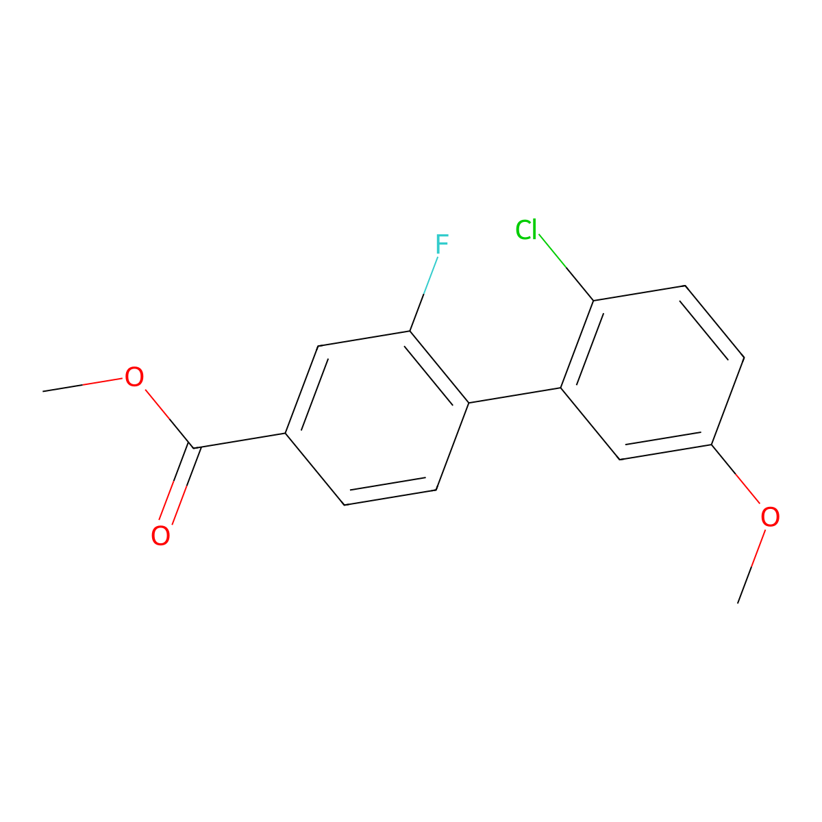 Methyl 4-(2-chloro-5-methoxyphenyl)-3-fluorobenzoate molecular structure, CAS 1820619-27-9